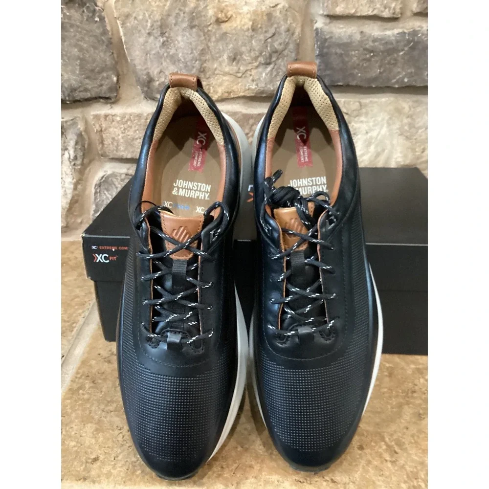 Johnston & Murphy XC + Declan Mens Size 10.5 U-Throat Black Leather Sneakers New